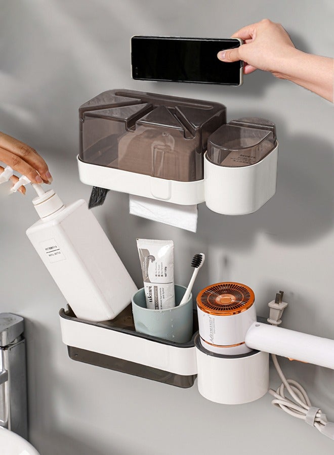 cocohome 2-piece multifunctional bathroom storage rack, can be used as a bathroom hair dryer holder, can be used as a tissue box, no drilling required, large capacity, easy installation, wall-mounted shower rack, suitable for kitchen and bathroom - Image 5