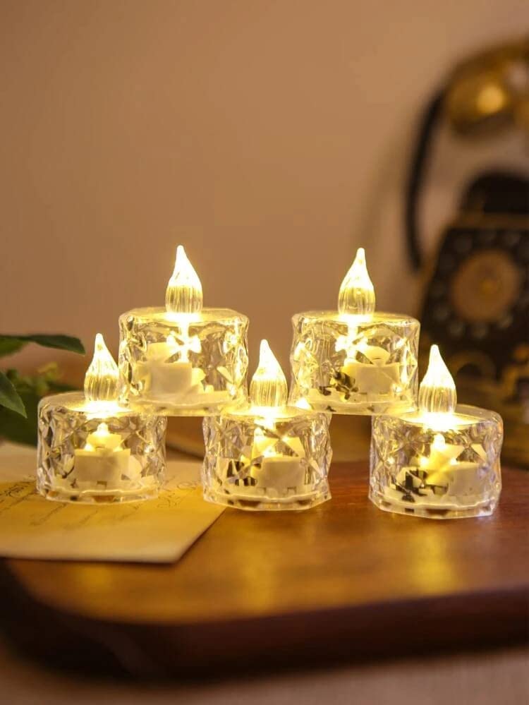 Desidiya® Flameless LED Tea Light Candles: Set of 6 Transparent Acrylic Decorative Candles | Smokeless | Perfect for Christmas, Festivals | Vibrant Yellow Glow - Image 3