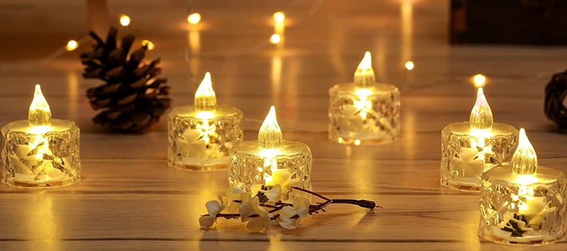 Desidiya® Flameless LED Tea Light Candles: Set of 6 Transparent Acrylic Decorative Candles | Smokeless | Perfect for Christmas, Festivals | Vibrant Yellow Glow - Image 2