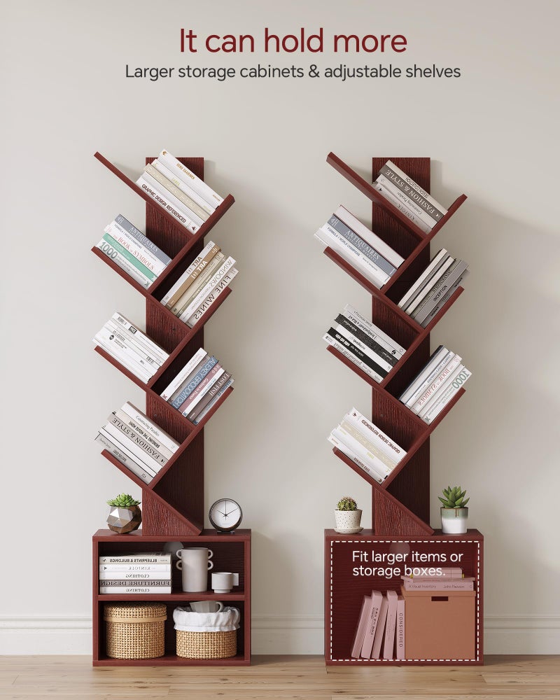 SUNMORY 6 Tier Tree Bookshelf, Tall Bookcase with Storage Cabinet, Modern Narrow Bookshelves Organizer, Floor Standing Book Shelf for Bedroom/Living Room/Home Office/Corner, Cherry - Image 3
