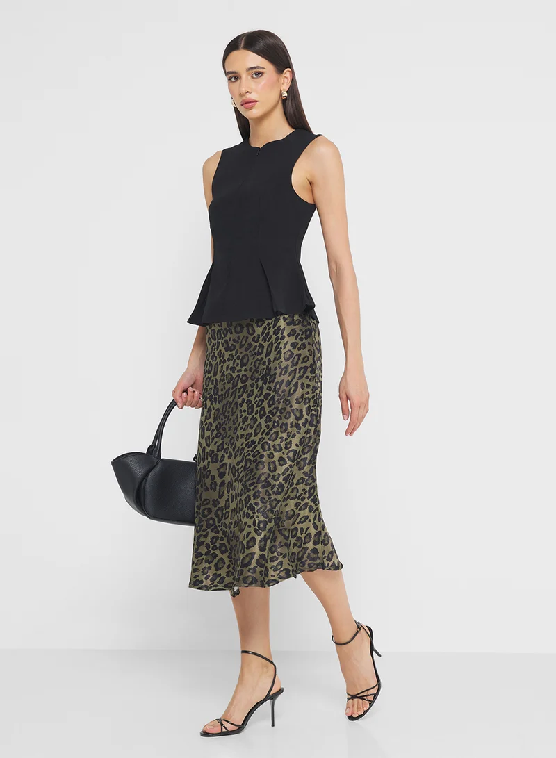 FYOR Women's Leopard Print Satin Midi Skirt
