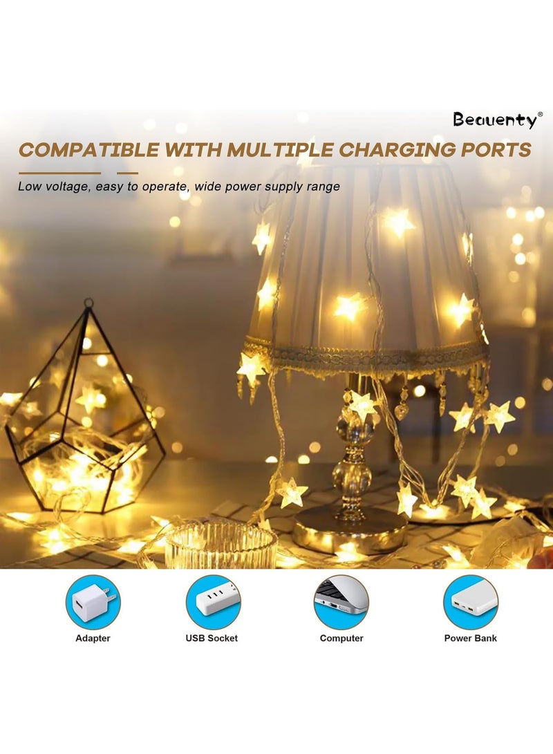 سلسلة أضواء رمضان بطول 10 أمتار و80 مصباح LED، تعمل بالبطارية ومنفذ USB، أضواء زينة متعددة الاستخدامات، مقاومة للماء للاستخدام الداخلي والخارجي، مناسبة للمنزل وحفلات الزفاف والتخييم وشهر رمضان. - Image 2