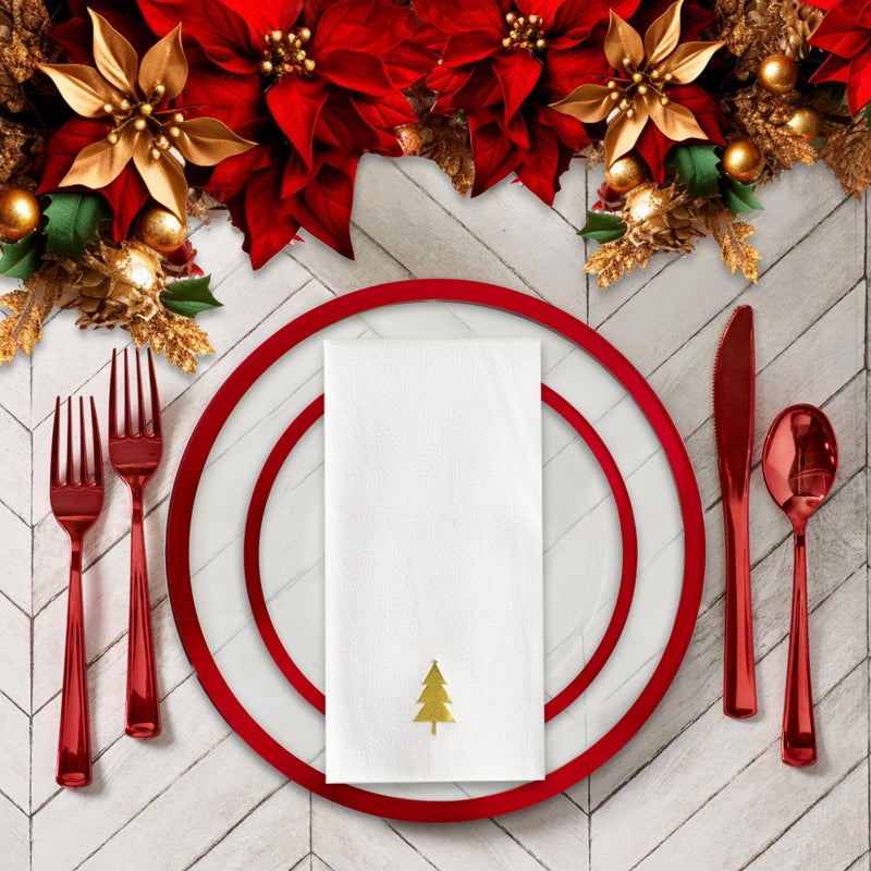 By Madee HEAVYWEIGHT 100 Pc Clear and Red Party Plates | Includes 50 Dinner & 50 Dessert Plates (50 Guests) - Image 3