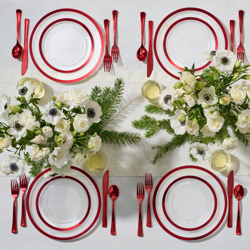 By Madee HEAVYWEIGHT 100 Pc Clear and Red Party Plates | Includes 50 Dinner & 50 Dessert Plates (50 Guests) - Image 2