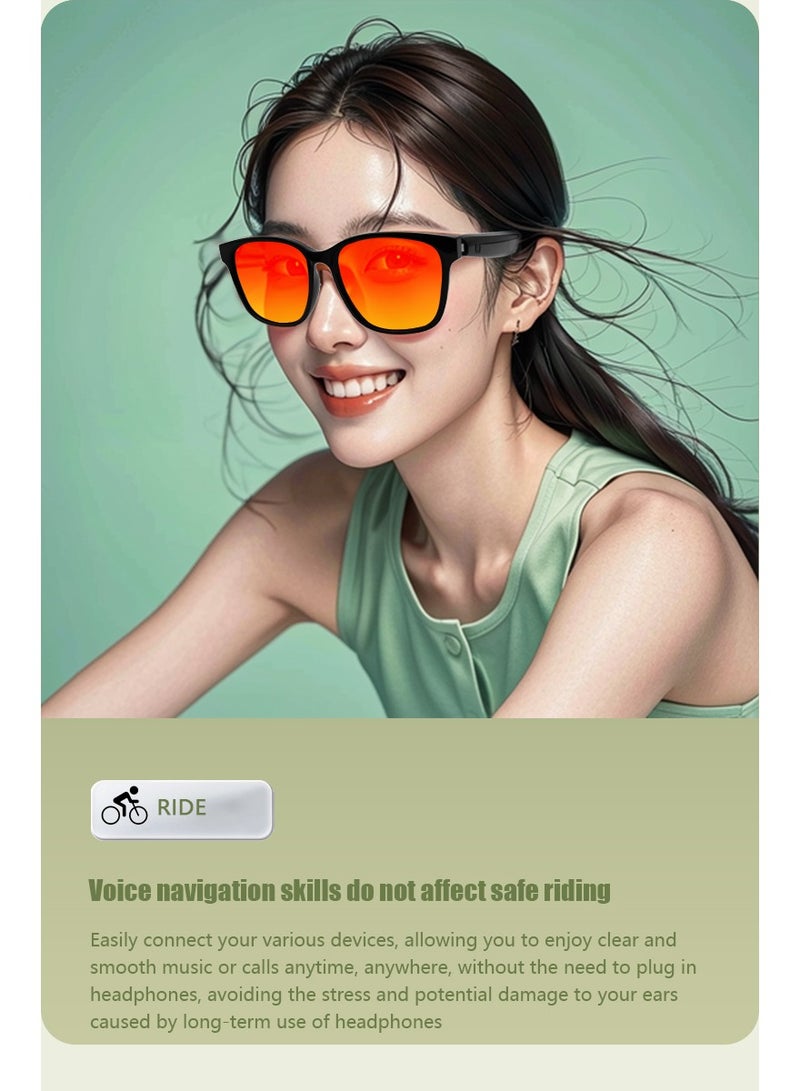 جولف لينك نظارات شمسية سماعات حماية من الأشعة فوق البنفسجية مكالمات موسيقية تقليل الضوضاء سماعة محمولة GS08 تحكم باللمس ذكي نظارات شمسية ذكية صفراء - Image 3