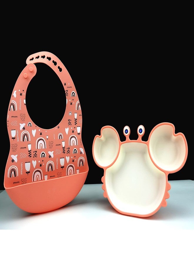StarKiddo® ‘Cute Crab’ Silicone Weaning Set | Suction Plate for baby | Easy Grip Handle Spoon & Fork | Adjustable Printed Bib | Dishwasher & Microwave Safe|Toddler Self-Feeding Flamingo Pink (Combo) - Image 5