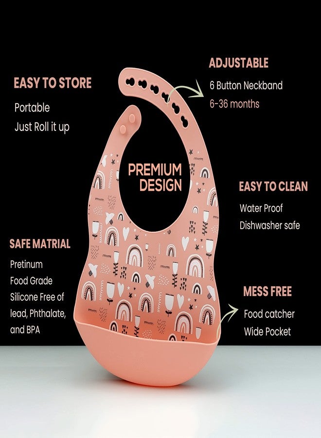StarKiddo® ‘Cute Crab’ Silicone Weaning Set | Suction Plate for baby | Easy Grip Handle Spoon & Fork | Adjustable Printed Bib | Dishwasher & Microwave Safe|Toddler Self-Feeding Flamingo Pink (Combo) - Image 2