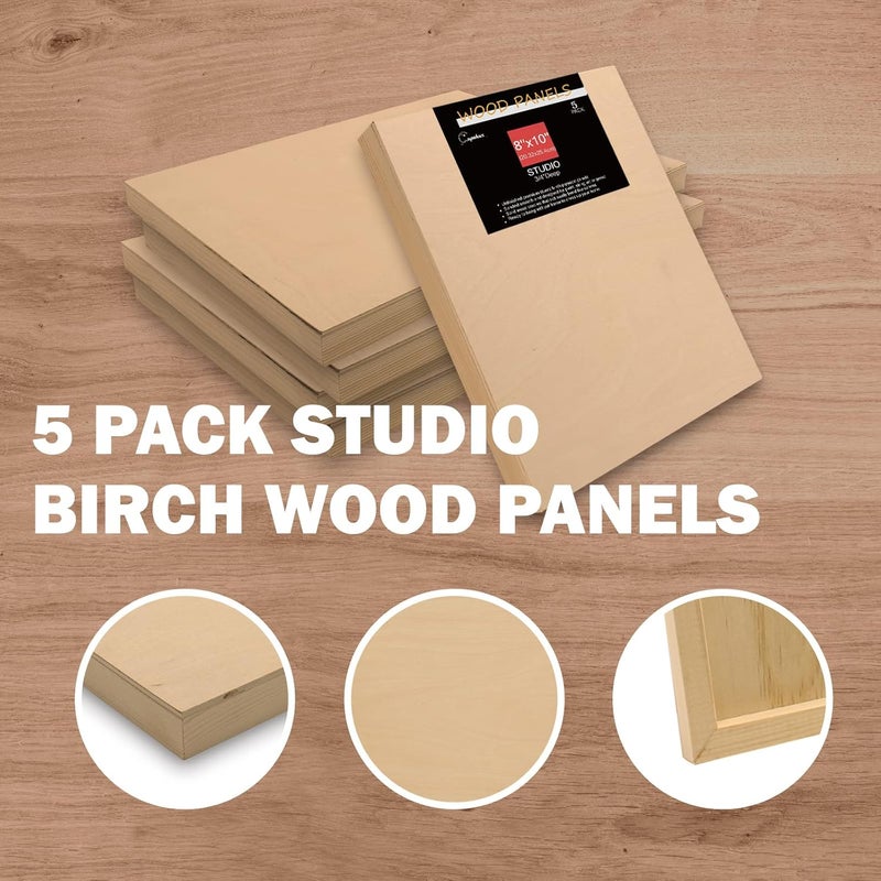 Cupohus Unfinished Wood Boards Canvas for Painting, 5 Packs 3/4'' Deep 8'' x 10'' Wooden Cradled Panels for Pouring Art, Crafts, Paints and More - Image 5