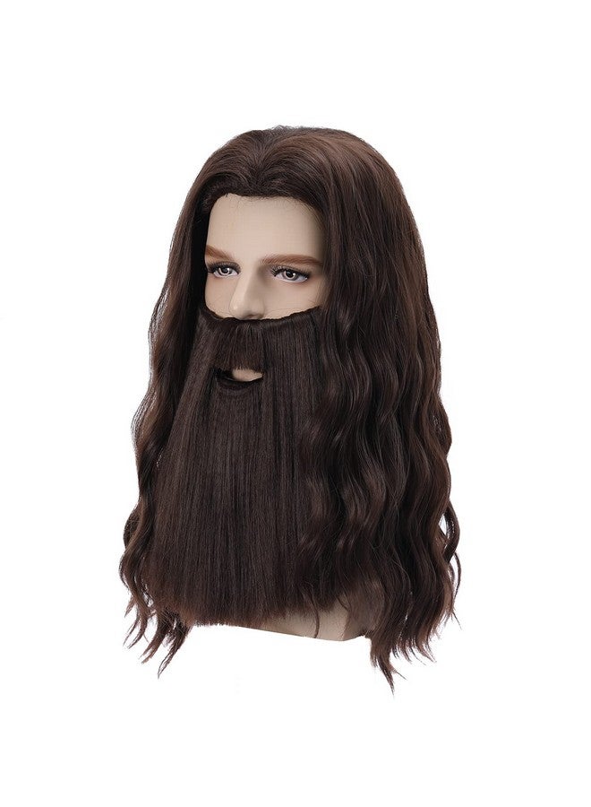 BERON Mens Brown Wigs Long Curly Hair Wig With Mustache Heat Resistant Synthetic Wig Halloween Cosplay Costume Party Daily Wigs - Image 3