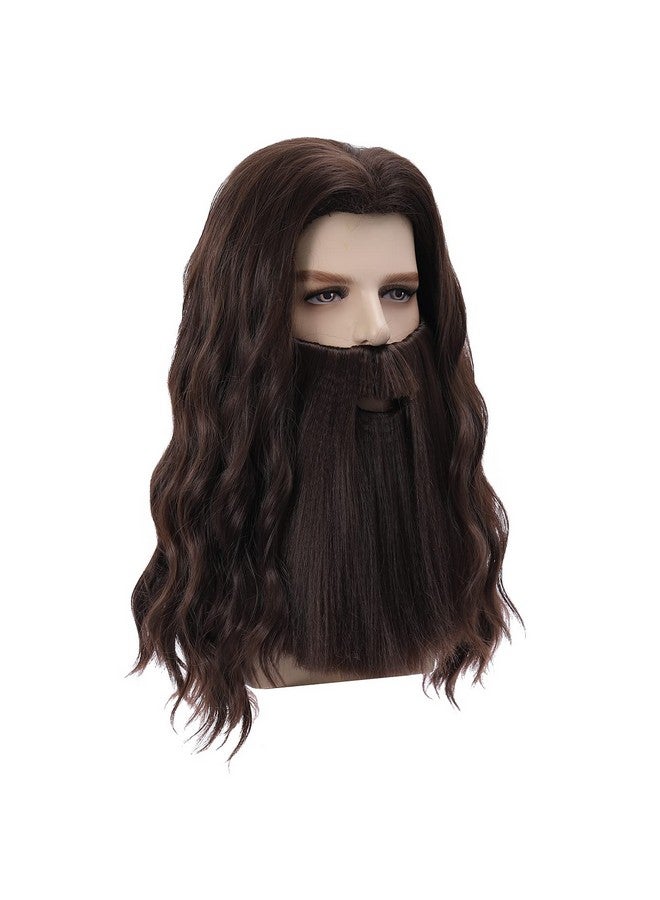 BERON Mens Brown Wigs Long Curly Hair Wig With Mustache Heat Resistant Synthetic Wig Halloween Cosplay Costume Party Daily Wigs - Image 2