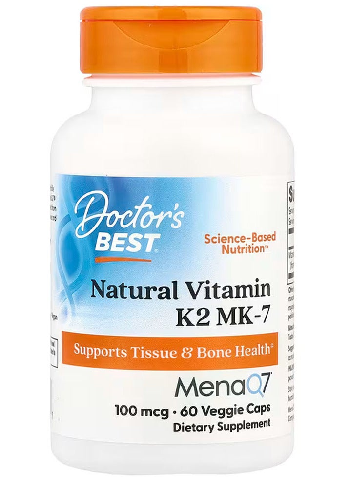 Doctor's BEST Natural Vitamin K2 MK-7 with MenaQ7 100 mcg, 60 Veggie Caps - Image 1