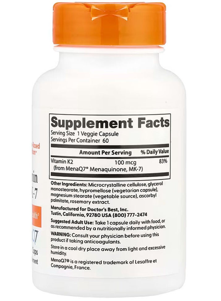 Doctor's BEST Natural Vitamin K2 MK-7 with MenaQ7 100 mcg, 60 Veggie Caps - Image 2