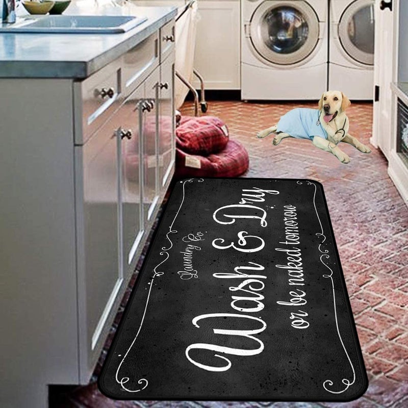EYECY Laundry Room Long Mat Area Rug Non-Slip Floor Mat Waterproof Farmhouse Carpet for Kitchen 40" x 20"(Black-2) - Image 3