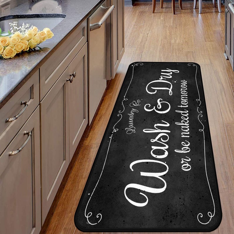 EYECY Laundry Room Long Mat Area Rug Non-Slip Floor Mat Waterproof Farmhouse Carpet for Kitchen 40" x 20"(Black-2) - Image 4