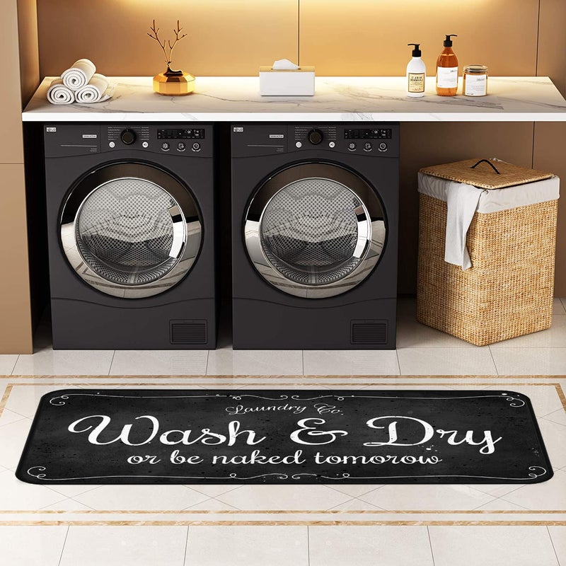 EYECY Laundry Room Long Mat Area Rug Non-Slip Floor Mat Waterproof Farmhouse Carpet for Kitchen 40" x 20"(Black-2) - Image 2