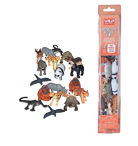 Wild Republic Endangered Animals Nature Tube Toy Figures Kids Gifts Panda Rhino Tiger and more 18 Piece Set - Image 1