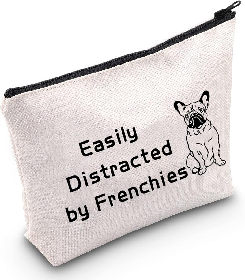 LEVLO Funny French Bulldog Dog Lovers Gifts Easily Distracted by Frenchies Makeup Bags Dog Lovers Bags (Easily Distracted by Frenchies)