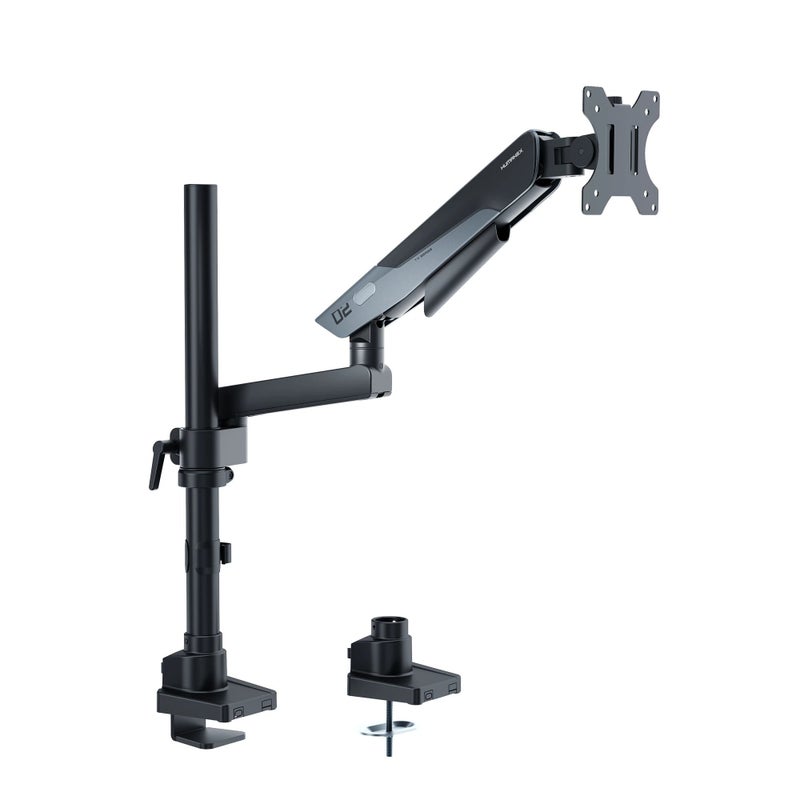 Humanex Gaming Monitor Arm & Single Monitor Stand, Heavy Duty Desk Mount for 17–40″ Screens, Supports up to 12 kg, Regular & Inverted Installation, Full-Motion Tilt, Swivel & 360° Screen Rotation, VESA 75×75 / 100×100, Built-In Cable Management, C-Clamp & Grommet – Humanex TX02-1PG, Matte Black & Titanium Grey - Image 1