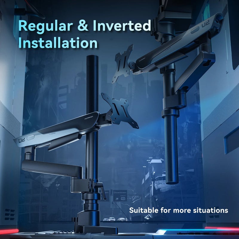 Humanex Gaming Monitor Arm & Single Monitor Stand, Heavy Duty Desk Mount for 17–40″ Screens, Supports up to 12 kg, Regular & Inverted Installation, Full-Motion Tilt, Swivel & 360° Screen Rotation, VESA 75×75 / 100×100, Built-In Cable Management, C-Clamp & Grommet – Humanex TX02-1PG, Matte Black & Titanium Grey - Image 3