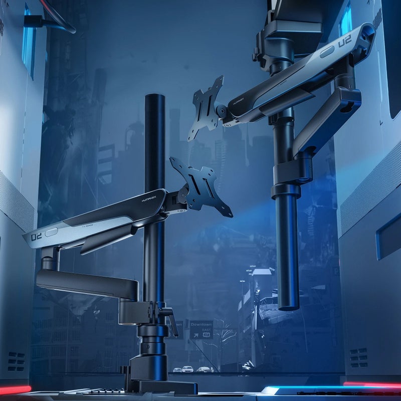 Humanex Gaming Monitor Arm & Single Monitor Stand, Heavy Duty Desk Mount for 17–40″ Screens, Supports up to 12 kg, Regular & Inverted Installation, Full-Motion Tilt, Swivel & 360° Screen Rotation, VESA 75×75 / 100×100, Built-In Cable Management, C-Clamp & Grommet – Humanex TX02-1PG, Matte Black & Titanium Grey - Image 2