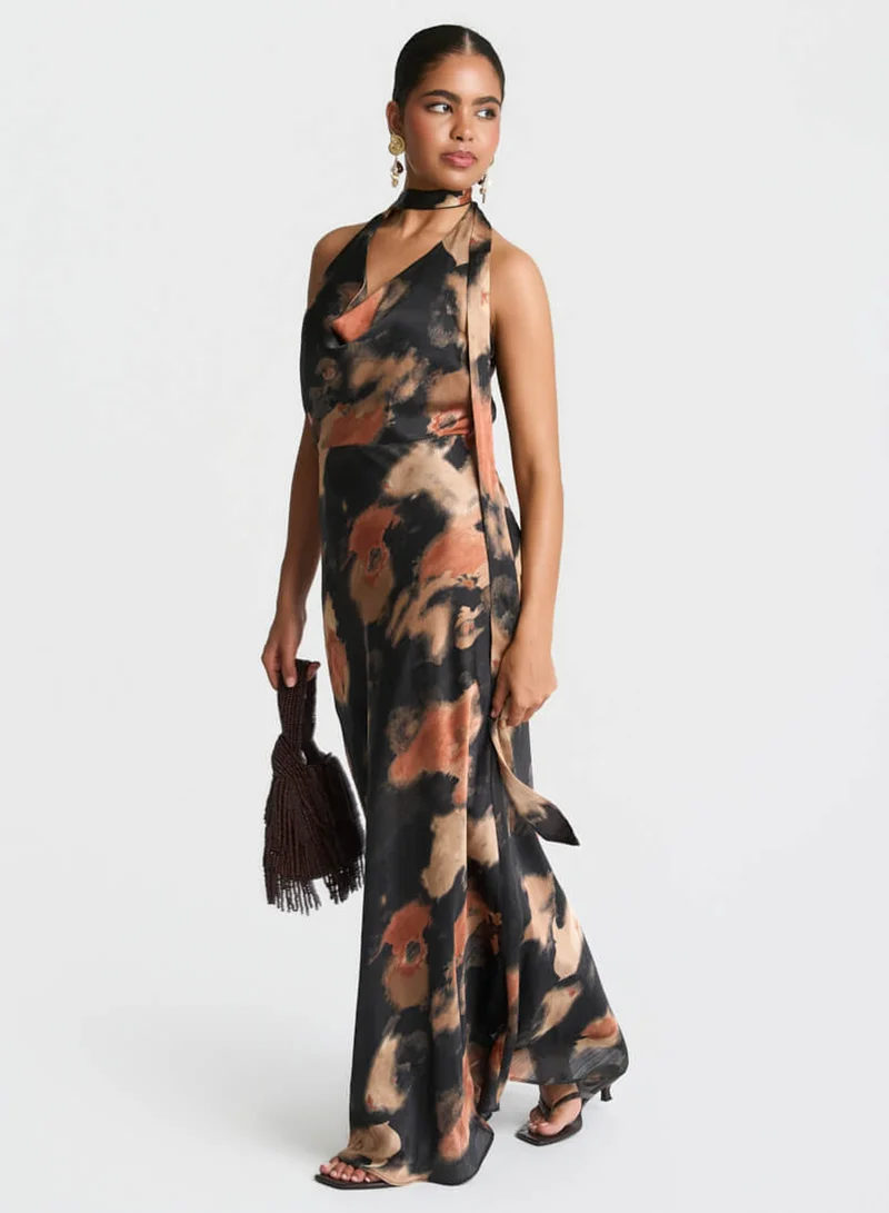 نيدز نو ليبل Black Marble Tie Neck Maxi Dress