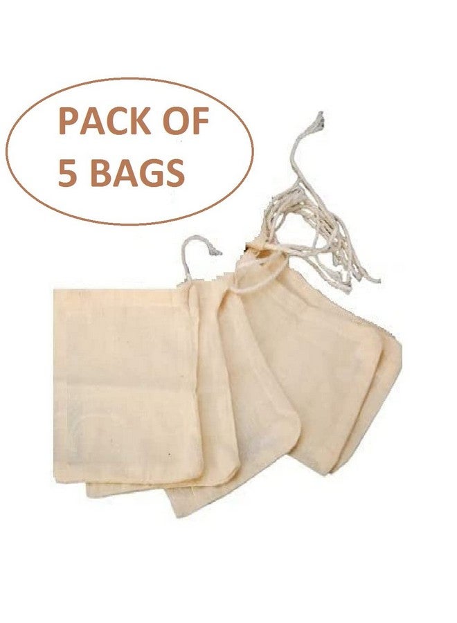 WUD 5Pcs. Unbleached Muslin Cotton Cheese Cloth Bags for Kitchen,for Straining Juice as Strainer,Masala Potli,Spice Bag,Making Paneer 7x5inches (5 Muslin Bags(7x5 inches)) - Image 2