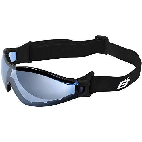 Birdz Eyewear Boogie Foam Padded Motorcycle Ski Skydiving Z87.1 Safety Goggles Black Frames with Clear Anti-Fog Lenses (Blue) - Image 1