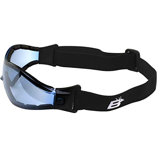 Birdz Eyewear Boogie Foam Padded Motorcycle Ski Skydiving Z87.1 Safety Goggles Black Frames with Clear Anti-Fog Lenses (Blue) - Image 4
