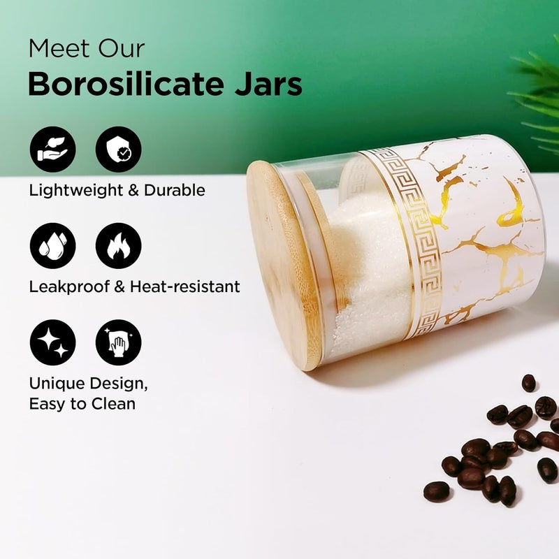 UMAI Pack of 3 Kitchen Organizer Borosilicate Jars with Bamboo Lid & Tray | 3 Pcs 850 ml | Glass Jars for Cookies, Spices, Snacks, Tea, Coffee, Sugar | BPA Free | White - Image 3