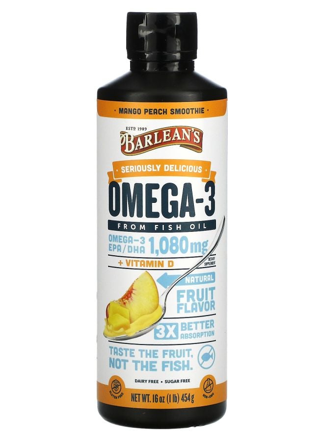 BARLEAN'S Omega-3 from Fish Oil Mango Peach Smoothie 1080 mg 16 oz (454 g) 