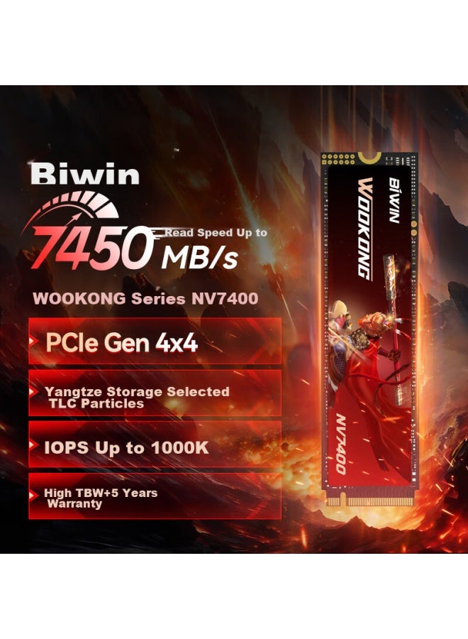 Biwin 512gb Ssd M.2 Interface Wukong Nv7400, Selected 3d Tlc Nand, Pcie 4.0, Read Speed 7050mb/s, Ai Computer Storage Accessory - Image 1