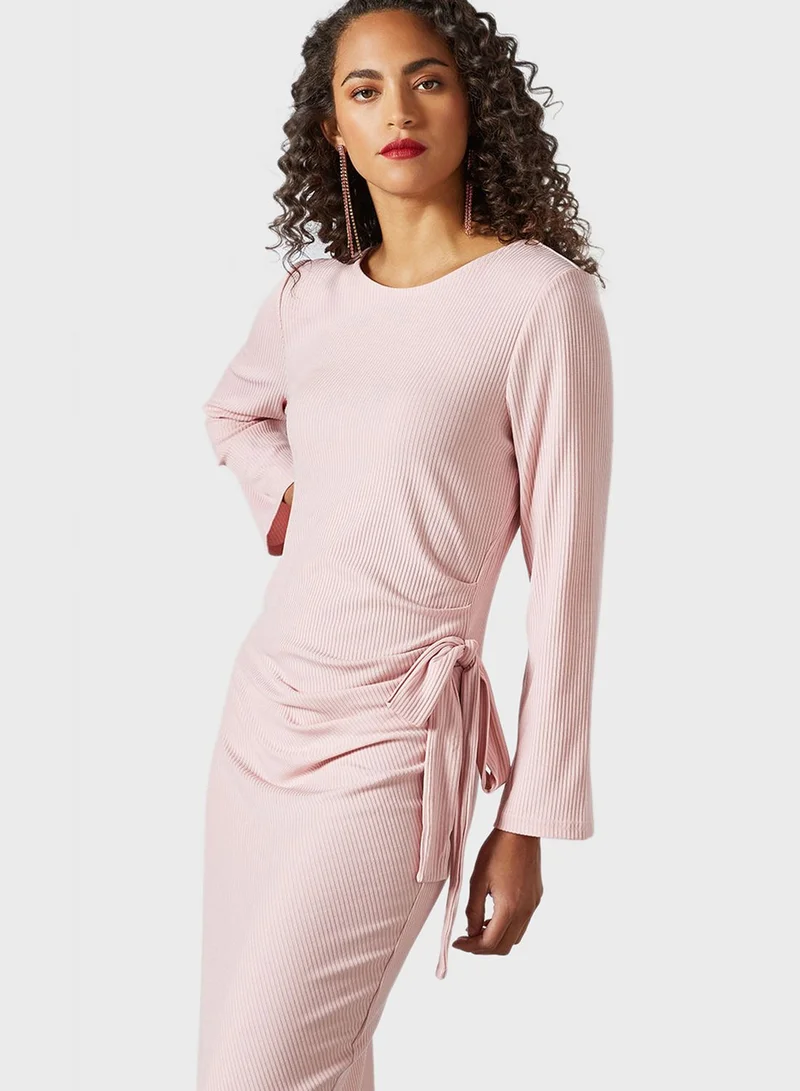 SIVVI for HANIYA Ribbed Tie Midi Dress