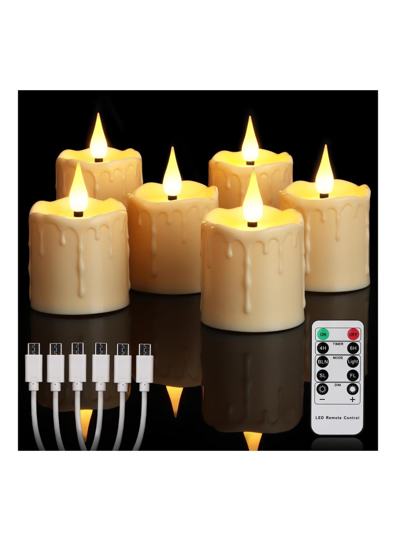 Rechargeable Flameless Votive Candles with Remote Timer, D2 x H3 inches in/Outdoor Waterproof Flameless Flickering Electric Candles, 3D Wick Battery Operated LED Tea Lights, Set of 6, Ivory - Image 1