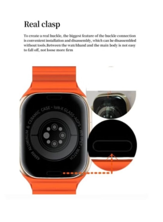 W&O Smart Watch X8 Pro Plus Screen 2.12 inch Series 8 with Altitude Tracking Body Temperature GPS NFC Orange - Image 2