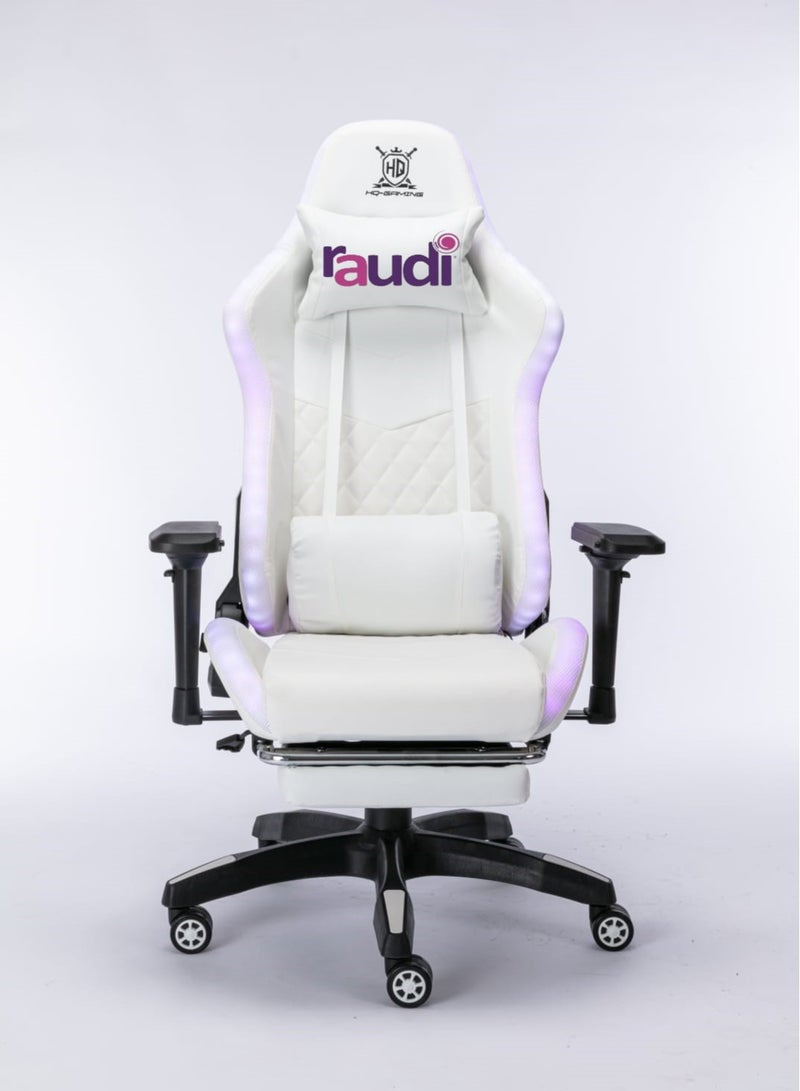 Raudi Raudi Gaming Chair Office Computer with side lighting RPG LED Reclining  with Footrest , white  - Image 5