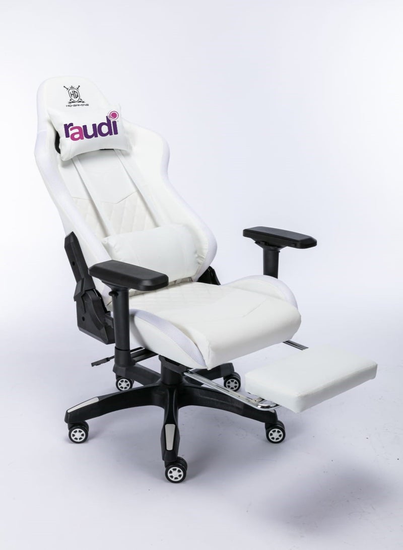 Raudi Raudi Gaming Chair Office Computer with side lighting RPG LED Reclining  with Footrest , white  - Image 4