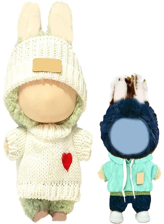 SHUOXUKE SHOUXUKE for YK-DollC-hea27rtSk 2 Pack Doll Clothes Set for 10cm & 17cm Dolls - Heart Knit Sweater and Mini Doll Sweatshirt Outfit, Kawaii White and Green Cute Dolls Outfit Accessories - Image 1