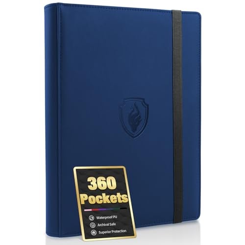 Fabmaker Premium 9 Pocket Card Binder for 360 Cards Fabmaker PU Cover Trading Card Binder Sturdy Card Collection Album Sleek Card Holder Folders for Game Cards Sports Cards Navy Blue - Image 1