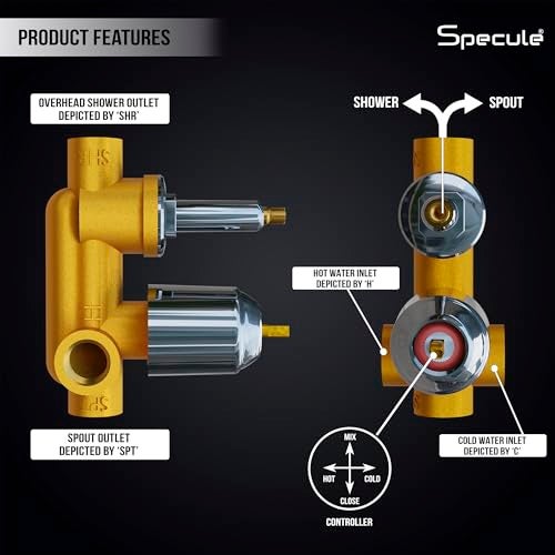 Specule Alive, Brass Concealed Body High Flow Diverter Full Set With 5-INCH, 5-Function, Overhead and Hand Shower, and Bath Tub Spout | Bathroom Shower System | Chrome - Image 3