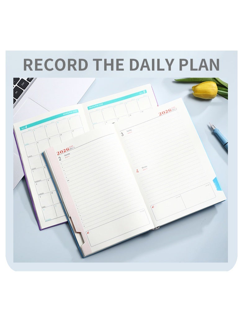 مخطط يومي 2026 مقاس A5: غلاف جلد و 380 صفحة سميكة، دفتر ملاحظات متين للأعمال والمدرسة ومذكرات العمل (رمادي) - Image 2