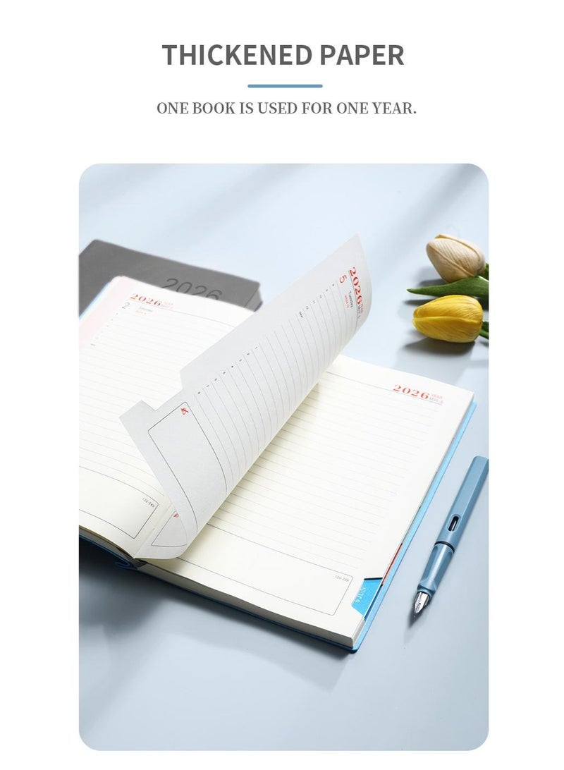 مخطط يومي 2026 مقاس A5: غلاف جلد و 380 صفحة سميكة، دفتر ملاحظات متين للأعمال والمدرسة ومذكرات العمل (رمادي) - Image 4