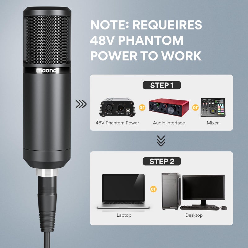 MAONO XLR Condenser Microphone, Professional Cardioid Studio Recording Mic for Streaming, Podcasting, Singing, Voice-Over, Vocal, Home-Studio, YouTube, Skype, Twitch (PM320S) - Image 2