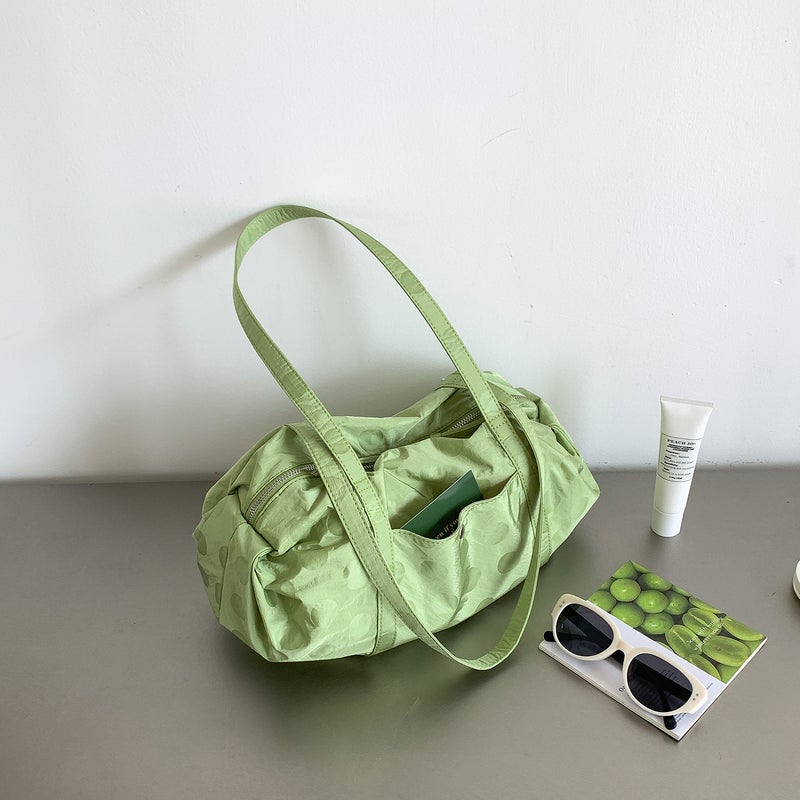 New Polka Dot Pleated Canvas Shoulder Bag, Large Capacity - Image 5