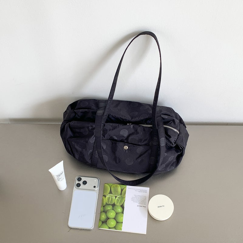 New Polka Dot Pleated Canvas Shoulder Bag, Large Capacity - Image 3