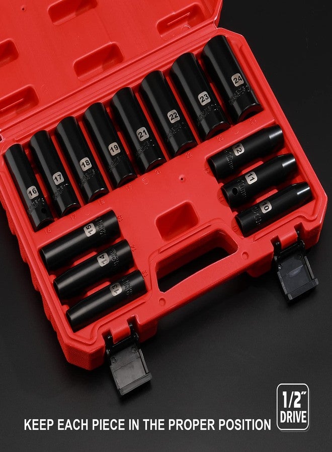 EMENTOL 14PCS 1/2" Drive Deep Impact Socket Set, Metric, 6-Point, CR-V, 14 Pieces 1/2 Inch Dr. Deep Socket Set, 10 mm - 24 mm - Image 5