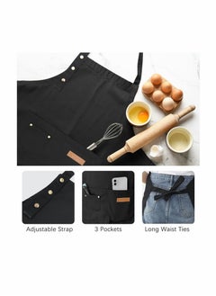 ماركة غير محددة 2 Pack Kitchen Apron for Women, Unisex Adjustable Cooking Apron with Pockets, Canvas Waterproof Apron for Home Kitchen, Restaurant, Coffee House  - Image 3