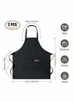 ماركة غير محددة 2 Pack Kitchen Apron for Women, Unisex Adjustable Cooking Apron with Pockets, Canvas Waterproof Apron for Home Kitchen, Restaurant, Coffee House  - Image 2