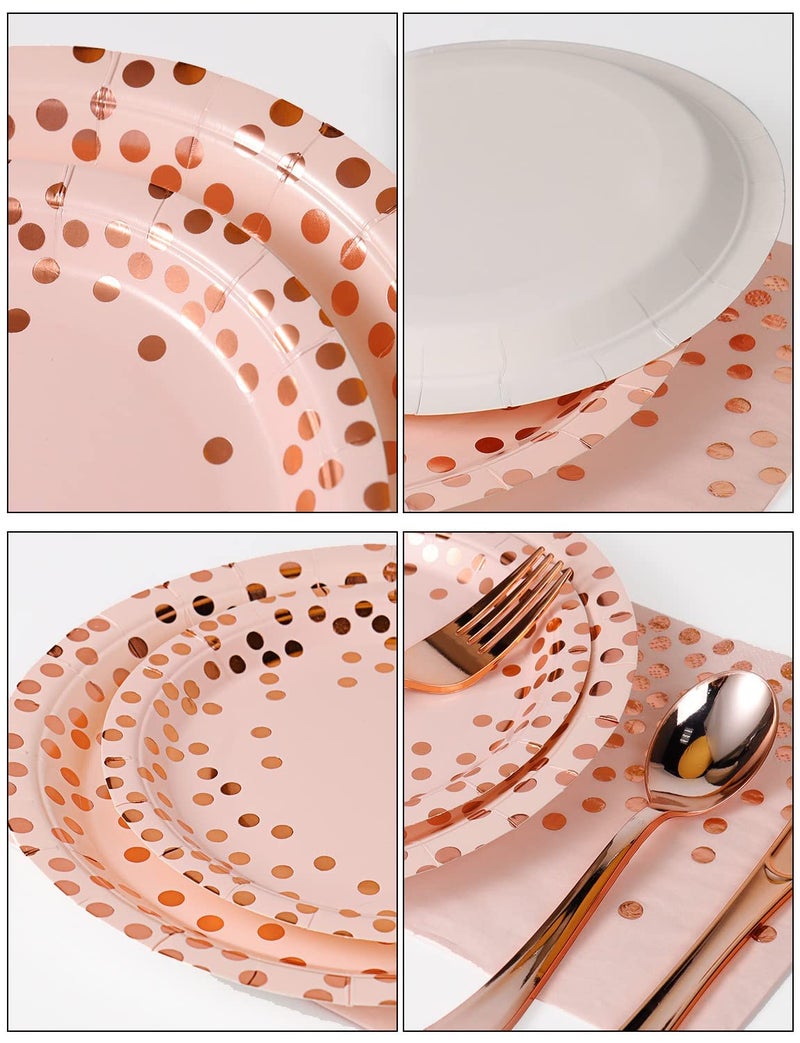 Nkaiso 141 Pieces Pink and Rose Gold Party Supplies, Party Dinnerware Sets Include Paper Plates Napkins Cups Silverware, for Wedding Bridal Shower Engagement Birthday Parties Decoration -20 Serves - Image 2