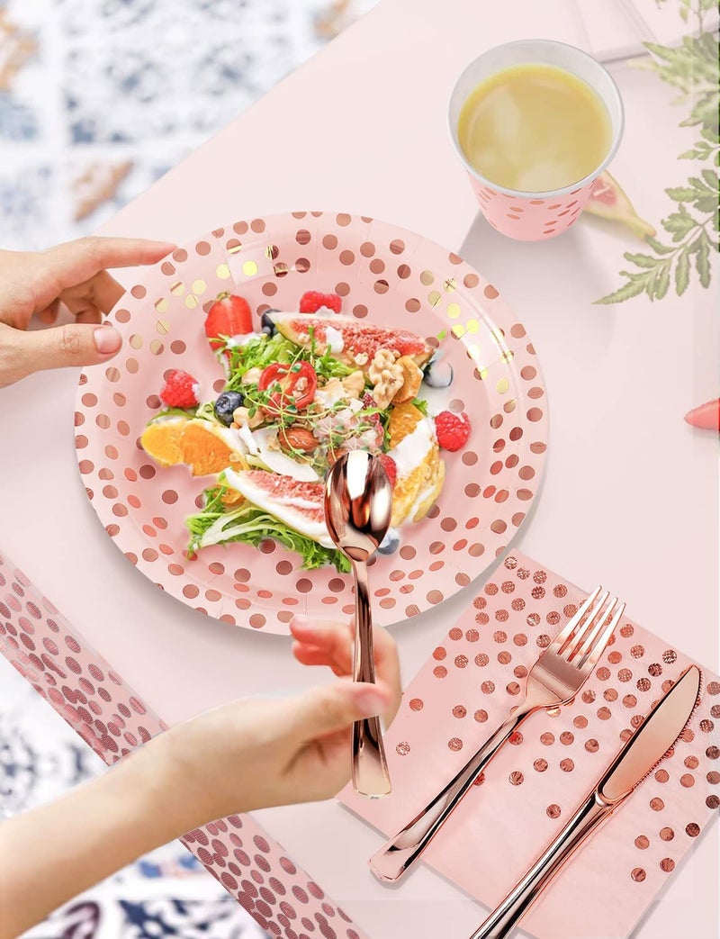 Nkaiso 141 Pieces Pink and Rose Gold Party Supplies, Party Dinnerware Sets Include Paper Plates Napkins Cups Silverware, for Wedding Bridal Shower Engagement Birthday Parties Decoration -20 Serves - Image 5