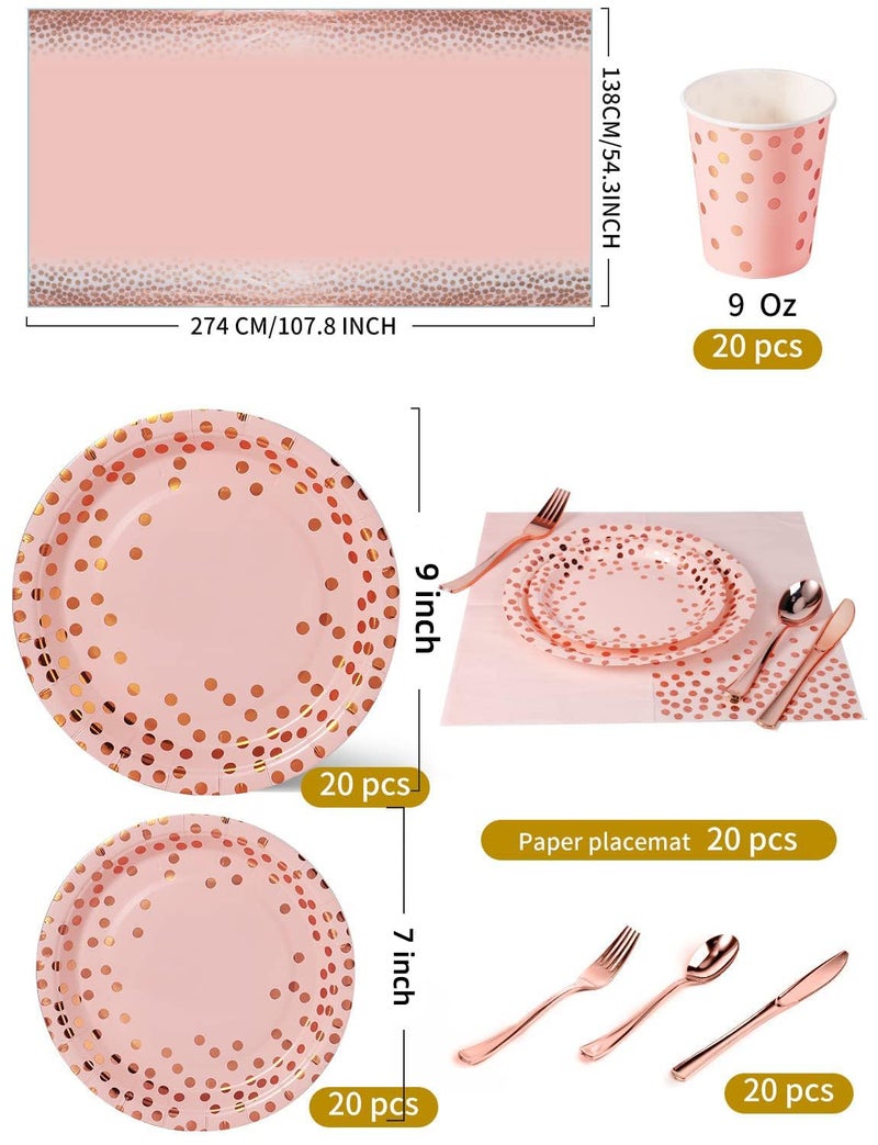 Nkaiso 141 Pieces Pink and Rose Gold Party Supplies, Party Dinnerware Sets Include Paper Plates Napkins Cups Silverware, for Wedding Bridal Shower Engagement Birthday Parties Decoration -20 Serves - Image 3